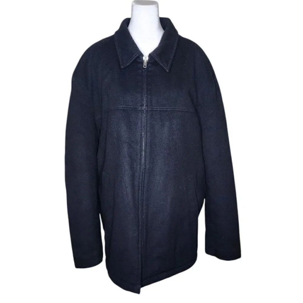 Vintage J Crew Zip Up Wool Winter Car Coat Mens Size L Black